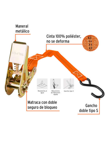 Juego De 2 Eslingas Sujetadoras Con Crique 675 Kg 3 M 19281 Truper Juego De 2 Eslingas Sujetadoras Con Crique 675 Kg 3 M 19281 Truper