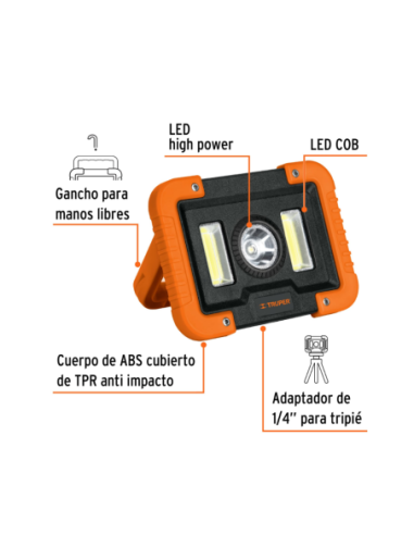 Lampara Led Trabajo Recargable 1600 Lm Alcance 220 M 14631 Truper