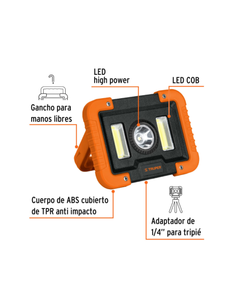 Lampara Led Trabajo Recargable 1600 Lm Alcance 220 M 14631 Truper Lampara Led Trabajo Recargable 1600 Lm Alcance 220 M 14631 Truper