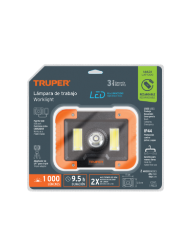 Lampara Led Trabajo Recargable 1600 Lm Alcance 220 M 14631 Truper