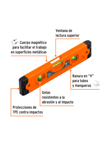 Nivel Torpedo Magnetico Plastico 23 Cm 3 Gotas 11223 Truper