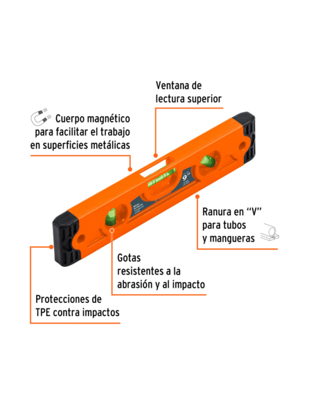 Nivel Torpedo Magnetico Plastico 23 Cm 3 Gotas 11223 Truper