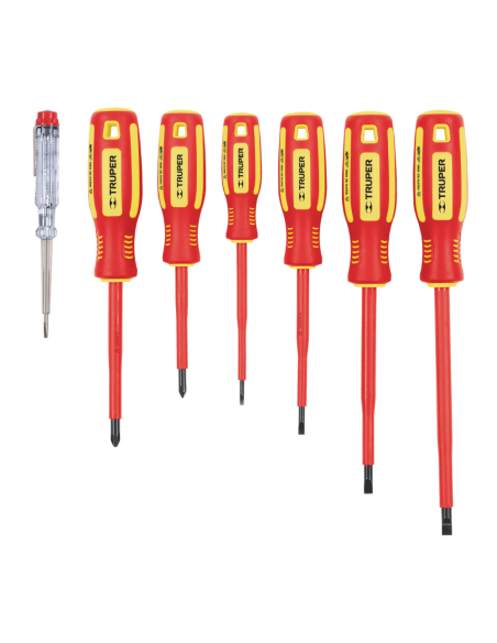 Juego 6 Destornilladores Aislados + Buscapolo En Maletin 14196 Truper