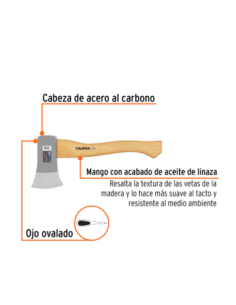 Hacha De Mano 500 Gr Mango Madera Hickory Largo 35 Cm 14950 Truper 2