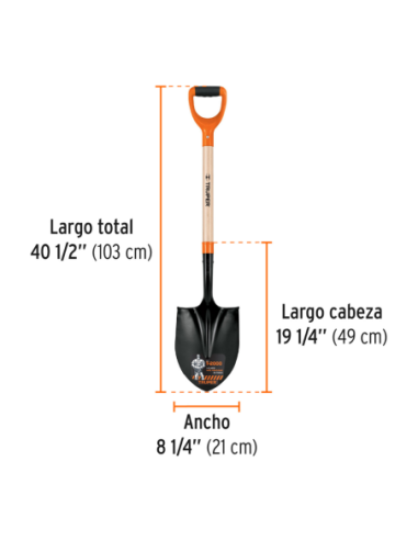 Pala Corazon Cabo Madera Ancho 21 Cm 17160 Truper