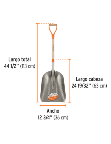Pala Ancha Cabo Madera Ancho 36 Cm 19684 Truper