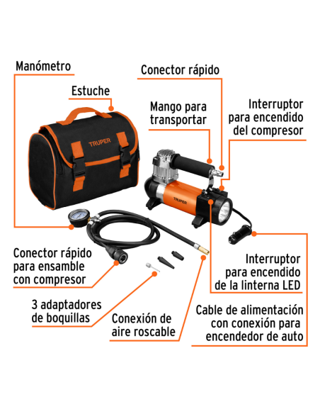 Compresor Portatil 12 V Con Linterna 20 Lm Bolso De Transporte 19999 Truper Compresor Portatil 12 V Con Linterna 20 Lm Bolso De Transporte 19999 Truper