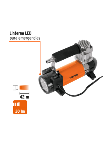 Compresor Portatil 12 V Con Linterna 20 Lm Bolso De Transporte 19999 Truper