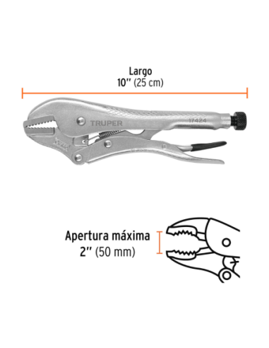 Pinza De Fuerza Mordaza Recta Largo 25 Cm (10) 17424 Truper