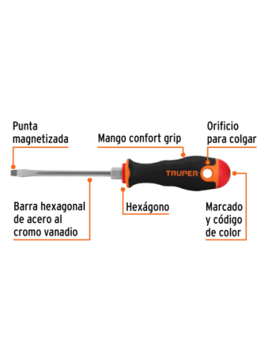 Destornillador Plano Conico 5 X 100 Comfort Grip 13992 Truper