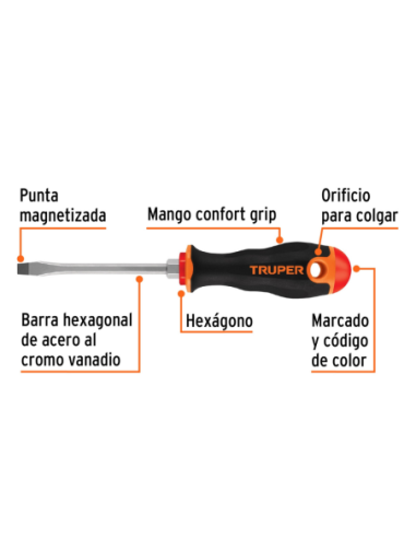 Destornillador Plano Conico 6 X 100 Confort Grip 13998 Truper