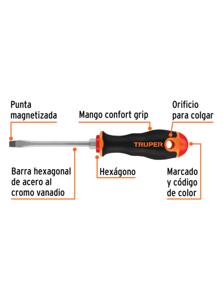Destornillador Plano Conico 6 X 100 Confort Grip 13998 Truper
