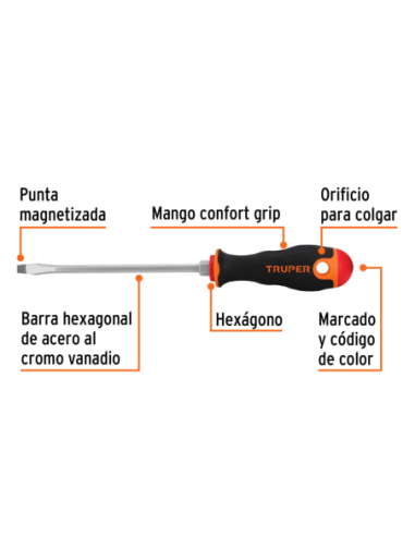 Destornillador Plano Conico 6 X 150 Confort Grip 14000 Truper