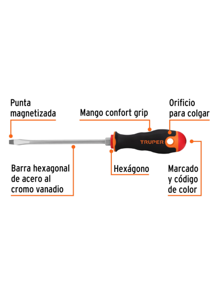Destornillador Plano Conico 6 X 150 Confort Grip 14000 Truper