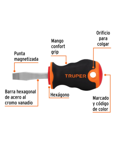 Destornillador Plano Conico 6 X 38 Confort Grip 14003 Truper