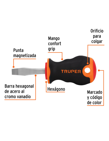 Destornillador Plano Conico 6 X 38 Confort Grip 14003 Truper