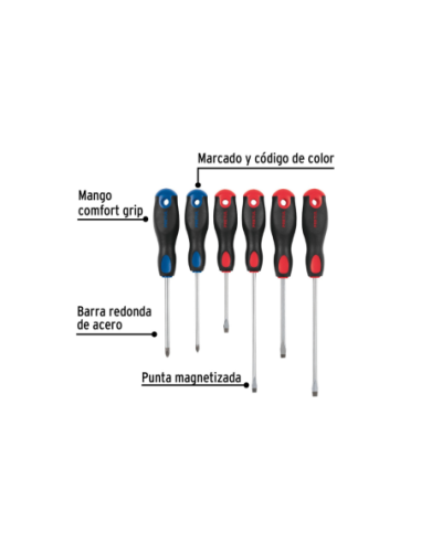 Juego 6 Destornilladores Mango Confort Grip 20220 Truper
