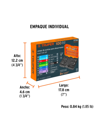 Juego 100 Puntas Combinadas Largo 25mm 17794 Truper