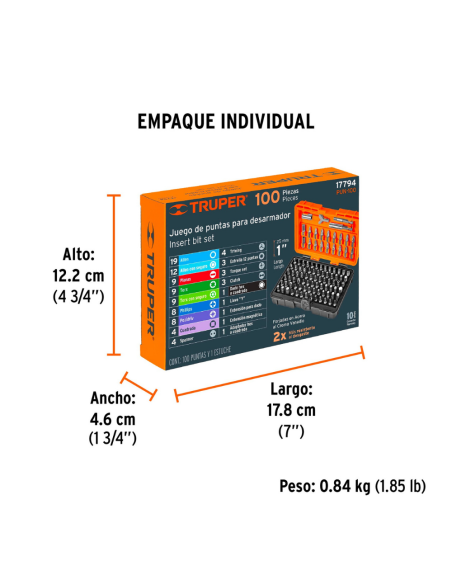 Juego 100 Puntas Combinadas Largo 25mm 17794 Truper