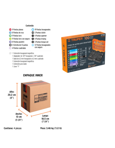 Juego 100 Puntas Combinadas Largo 25mm 17794 Truper