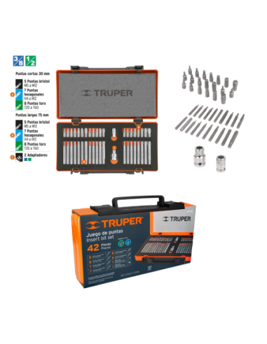 Juego 42 Puntas Combinadas Largo 30 Y 75mm Encastre 3/8 Y 1/2 17809 Truper