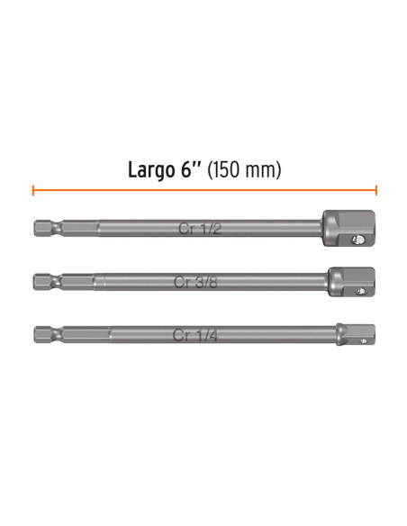 Juego 3 Adaptadores Largos Encastre 1/4 Para Tubos 1/4 3/8 1/2 19599 Truper