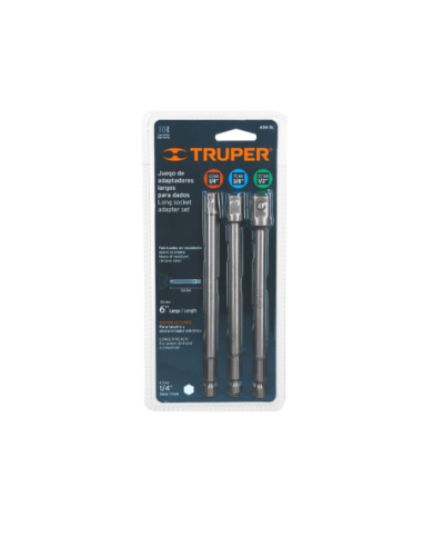 Juego 3 Adaptadores Largos Encastre 1/4 Para Tubos 1/4 3/8 1/2 19599 Truper