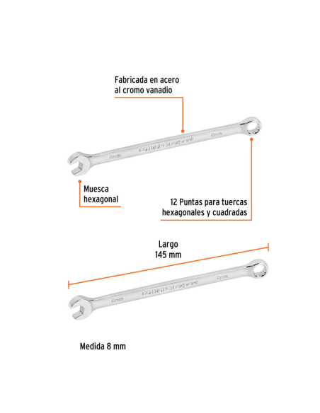 Llave Combinada De 8mm 15612 Truper Llave Combinada De 8mm 15612 Truper